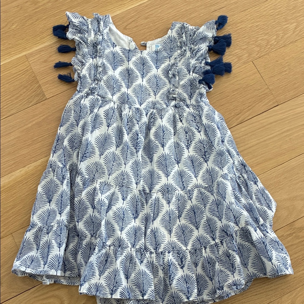 Toddler Mer St Barth Navy and White Leaf Print Dress